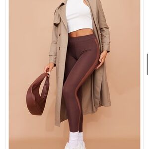 Prettylittlething chocolate jersey mesh leggings